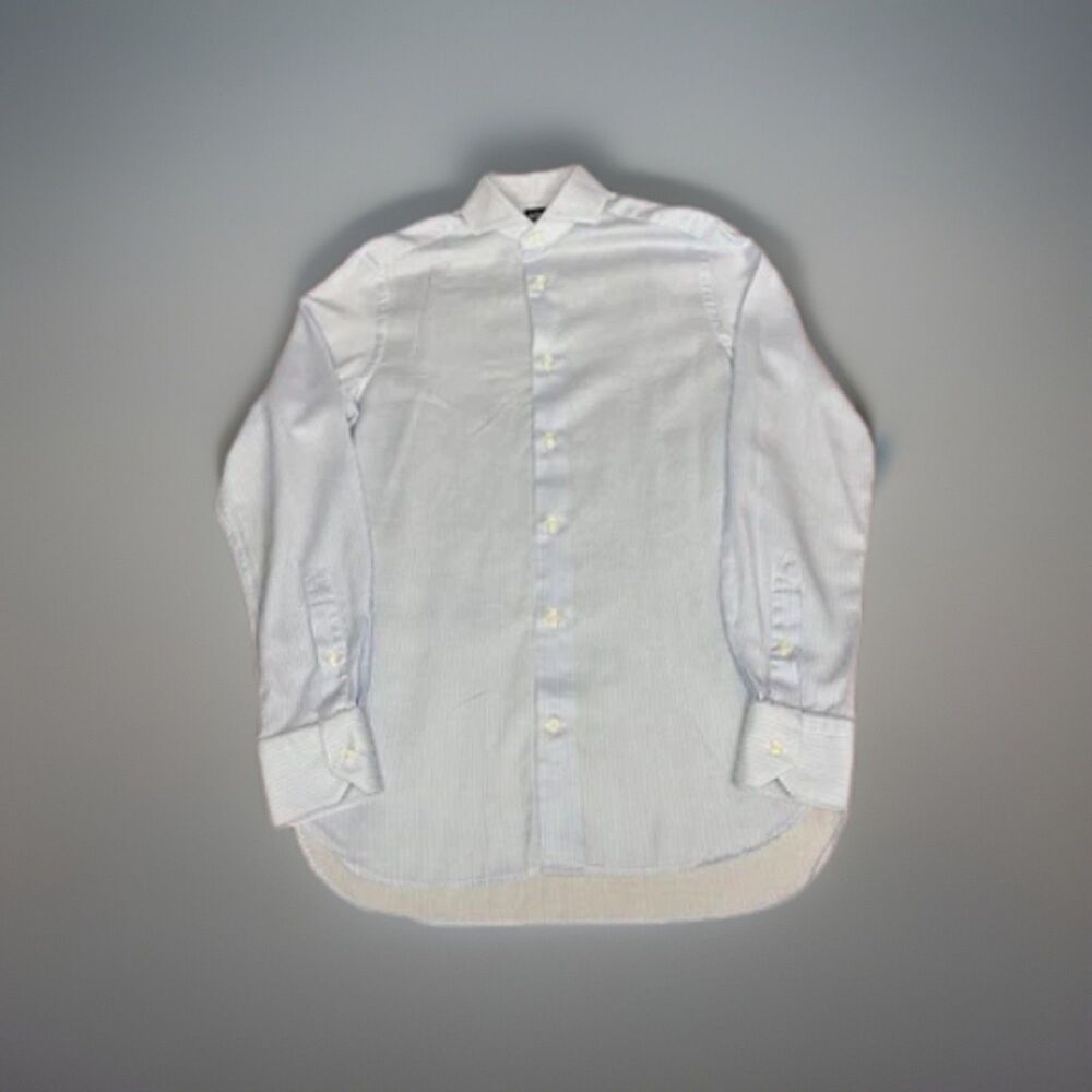 Boggi Milano Men’s Dress Shirt 38 / 15 Regular Fit Blue White Stripe Canclini